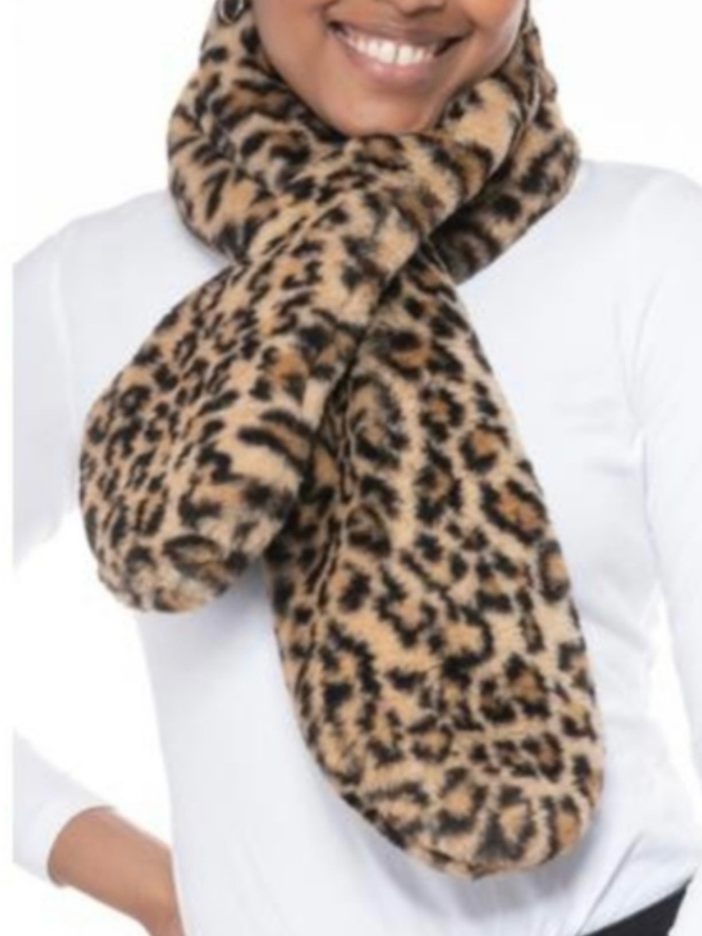 INC International Concepts Leopard Print Faux Fur Scarf - Brown & Black